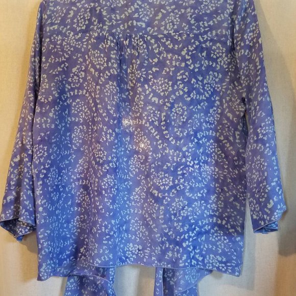 NWT Nomadic Traders L Women's Batik Rayon Lt Wt 3/4 sleeve Wrap Periwinkle/Green - Picture 7 of 11